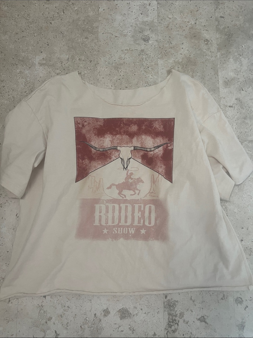 SHEIN Cream Tee with Vintage Red Rodeo Graphic